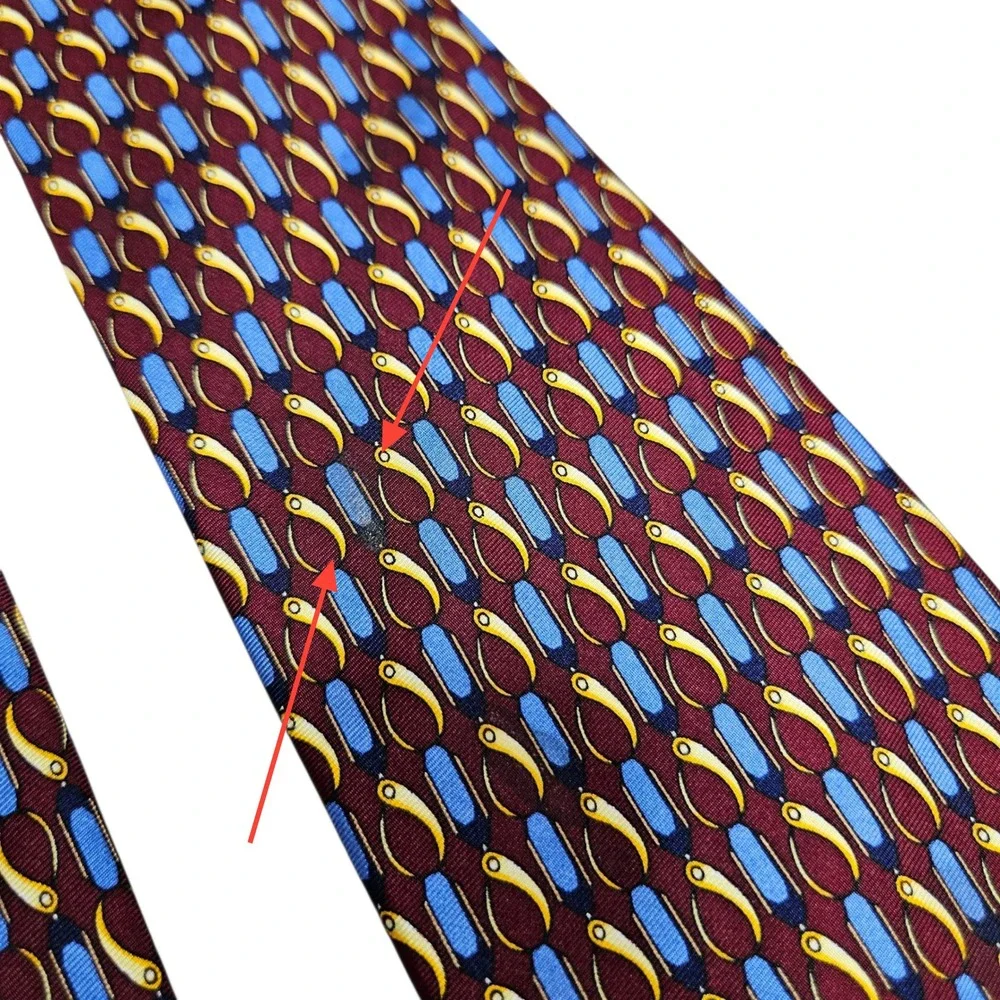 Roberta Baldini Firenze‎ Silk Necktie Burgundy Blue Yellow Geometric Pattern